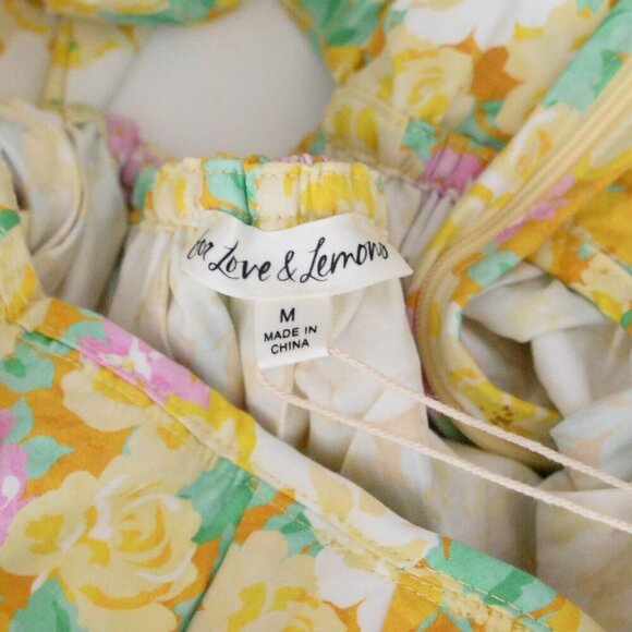For Love & Lemons Yellow Tamra Dress with Florals & Ruffle Mini Dress M - Picture 13 of 13